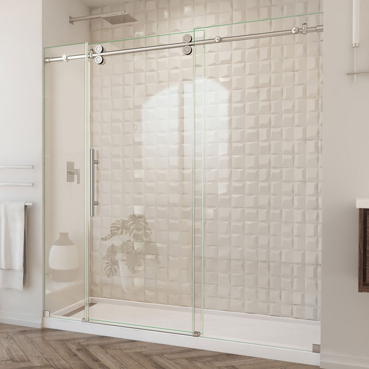 Enigma-XO 68" W x 76" H Single Sliding Frameless Shower Door with ClearMax™ Technology