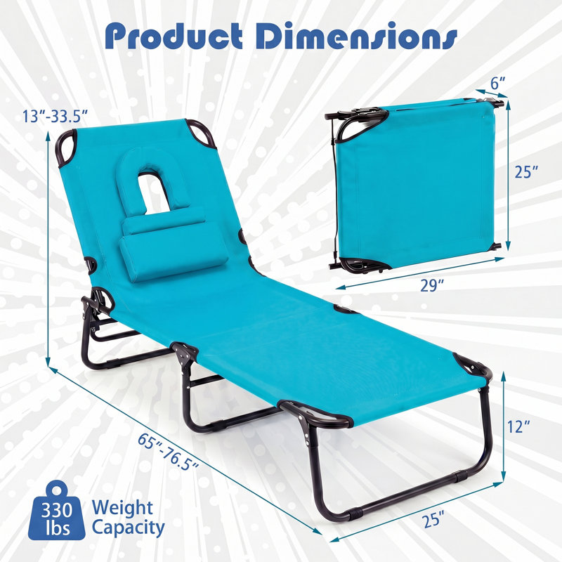 Averyanna Outdoor Metal Chaise Lounge, Light Blue