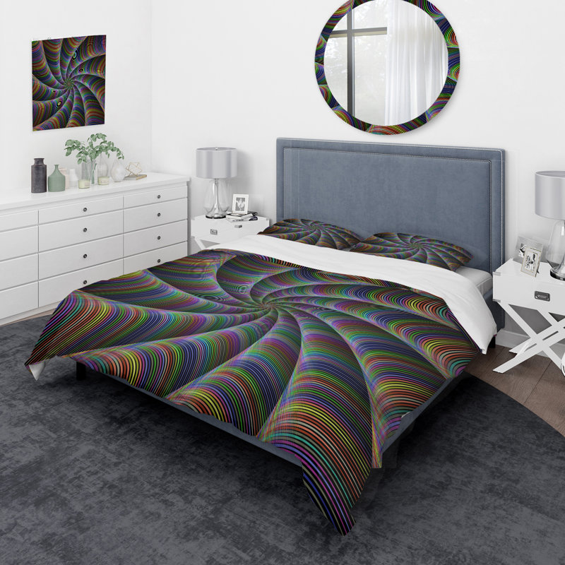 Ensemble de housse de couette Spiral Bright Fractal Geometric X - Microfibre polyester