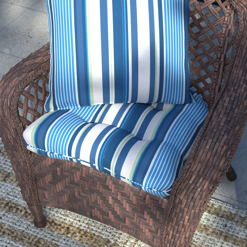 Lillian Blue Striped Tufted Outdoor Chair Cushion