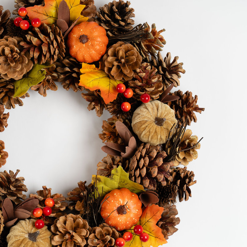 41cm Autumnal Pumpkin & Pinecone Wreath