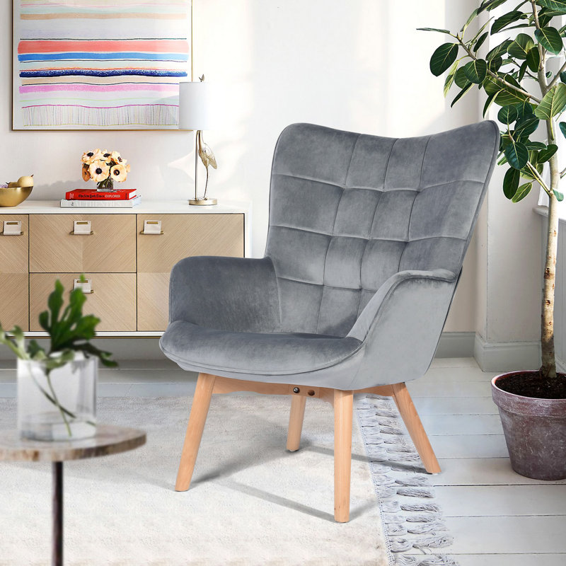 Drucker 68cm Wide Tufted Wingback Chair, Grey Velvet