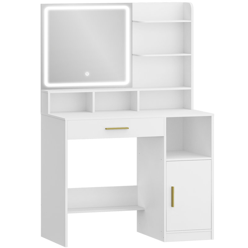 Dressing Table with Mirror, White