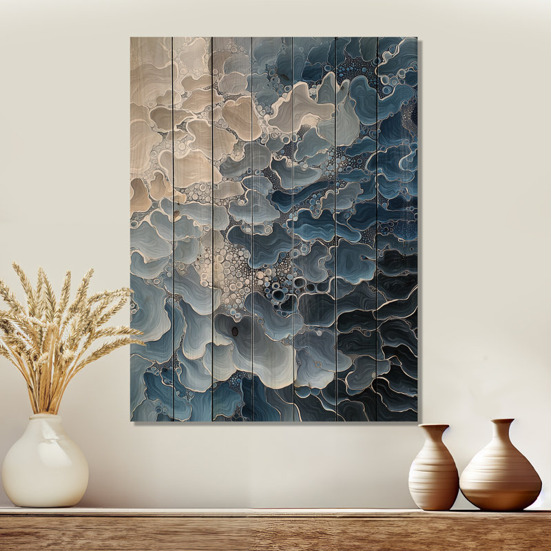 Abstract Sea Breeze Waves I - Coastal Wood Wall Decor On Natural Pine Wood, 32" H x 24" W