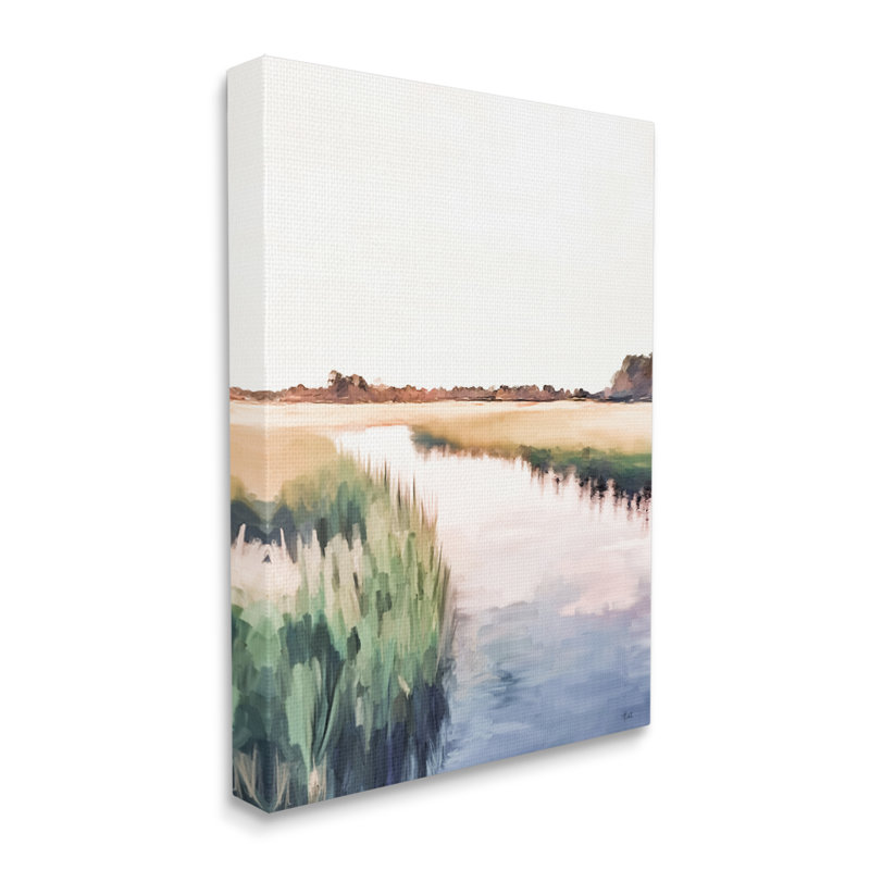 "Paysage de rivière champêtre" par Amy Hall, peinture, H 40 po x l 30 po x P 1,5 po