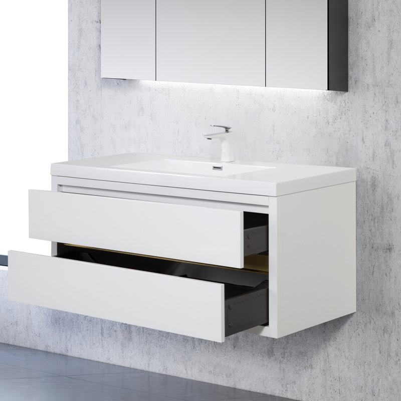 Meuble-lavabo mural 48 po, brillant, Blanc