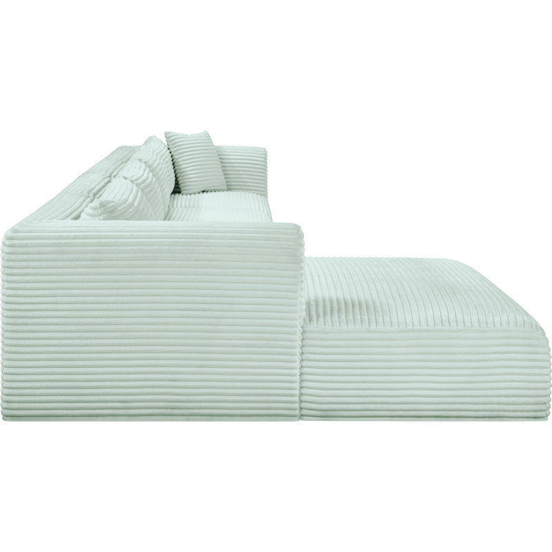 Canapé modulaire en L Carmean Performance, Velours côtelé texturé velours menthe, 2 accoudoirs, 1 méridienne, 1 coin