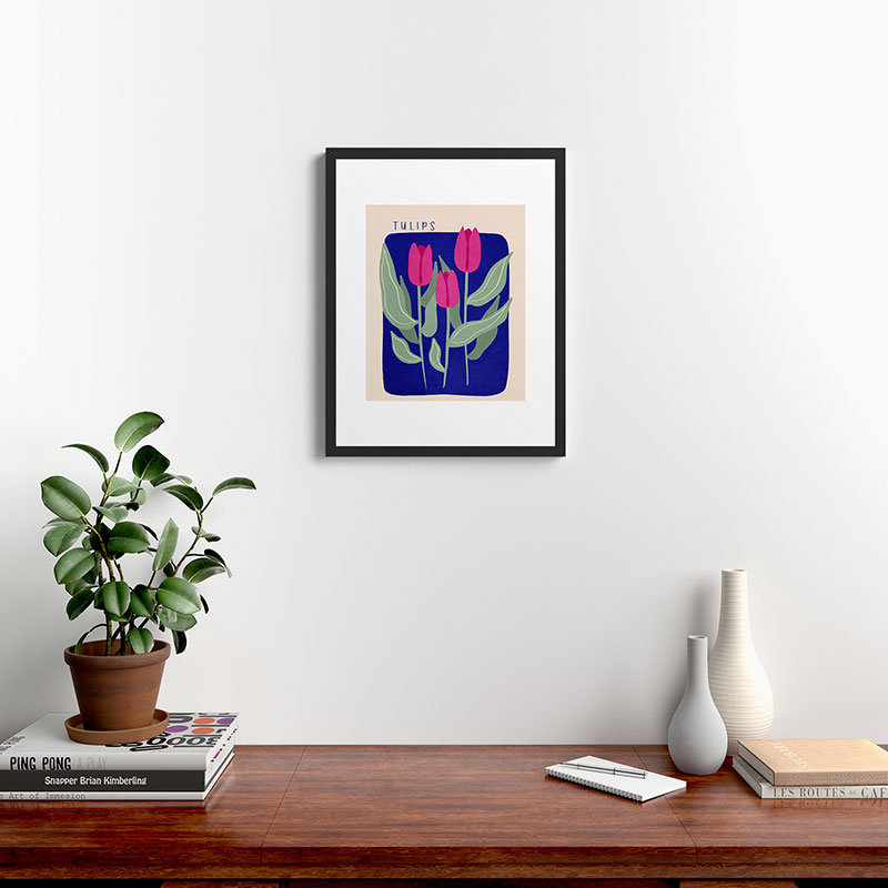 Tulipes 03, encadrée sur papier par Viviana Gonzalez, Cadre noir, H 24 po x l 18 po