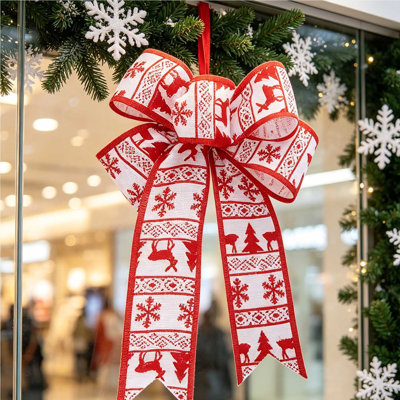 Lot de 12 nœuds en lin, nœuds décoratifs à carreaux rouges et chevrons pour couronnes de Noël, emballages cadeaux, sapin, guirlandes, décoration intérieure et fêtes.