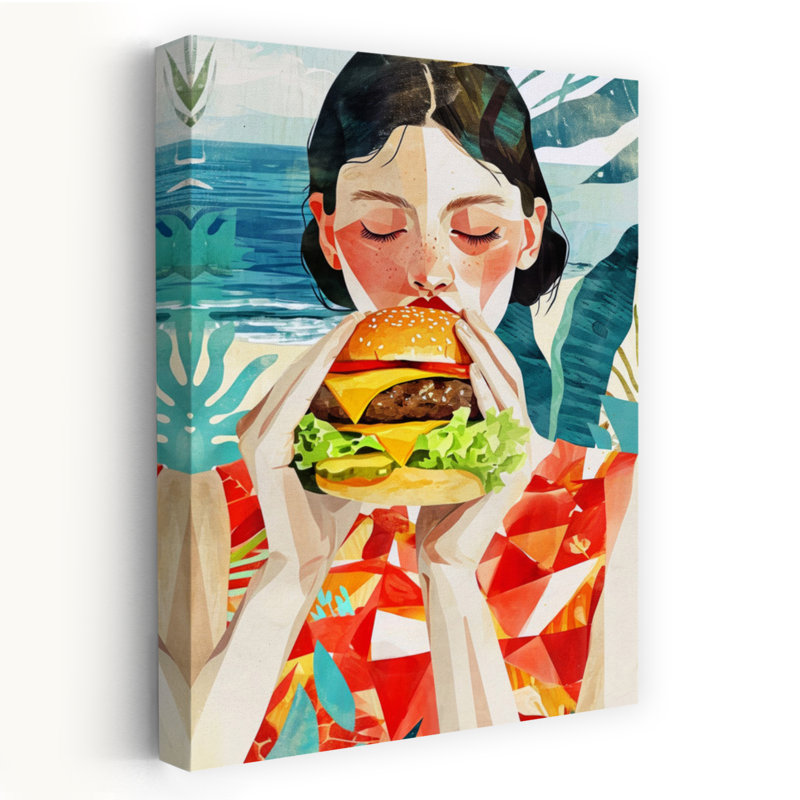 «Beach Burger Bliss Beach Ocean», art mural, H 48 po x l 32 po