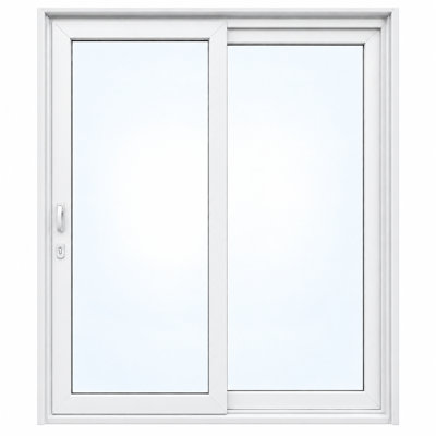 Porte coulissante extérieure en métal et plastique pour patio, modèle 8166, blanc soie, 64 x 80, porte active gauche, porte coulissante en verre trempé transparent