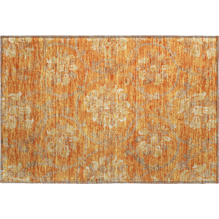 Premium Machine Washable Prisco Orange Rug