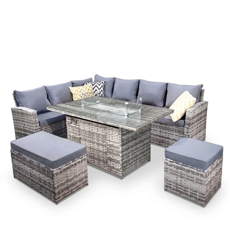 Rosen 2025 Wicker - Person Garden Lounge Set with Cushions, Grey