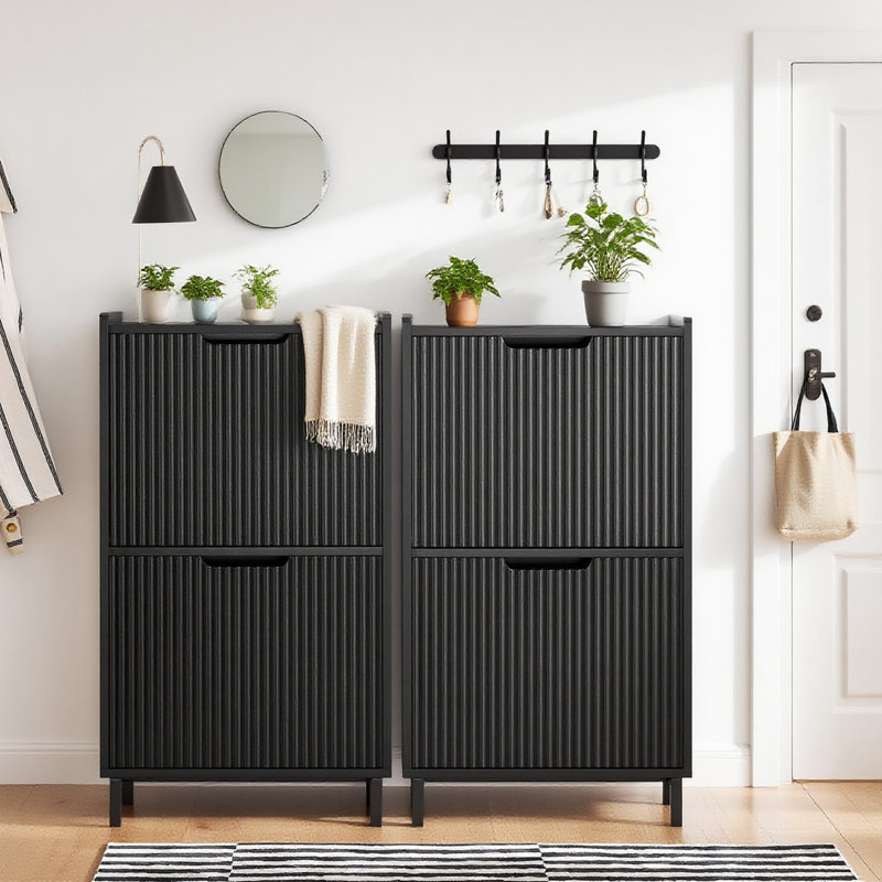 6 Pair Shoe Storage Cabinet, Black