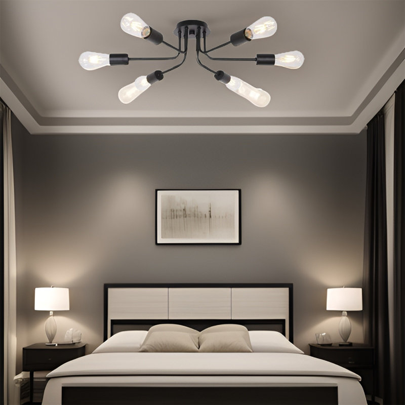 Plafonnier semi-encastré avec lustre moderne 6 lumières (ampoules non incluses)