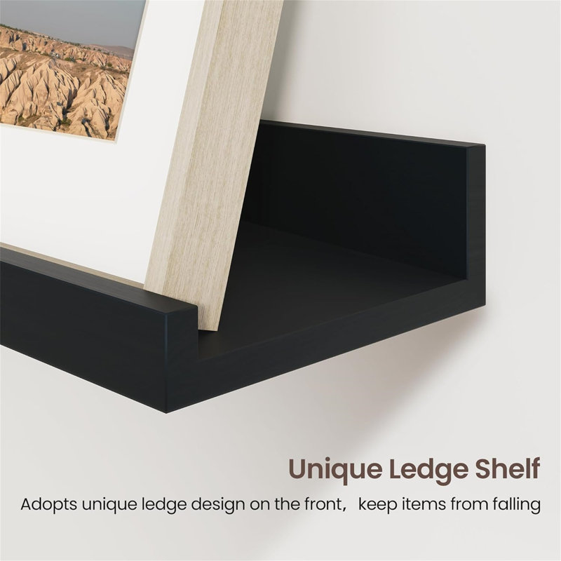 Rustic Floating Shelves Set of 3 with Lip, Picture Ledge Shelf for Nursery, Living Room – Multipurpose Storage Organizer, Bookshelf, & Photo Display Rack Black