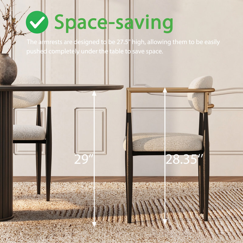 Ackley Modern Upholstered Dining Chair, Beige Boucle Accent ArmChair 2 Piece Set