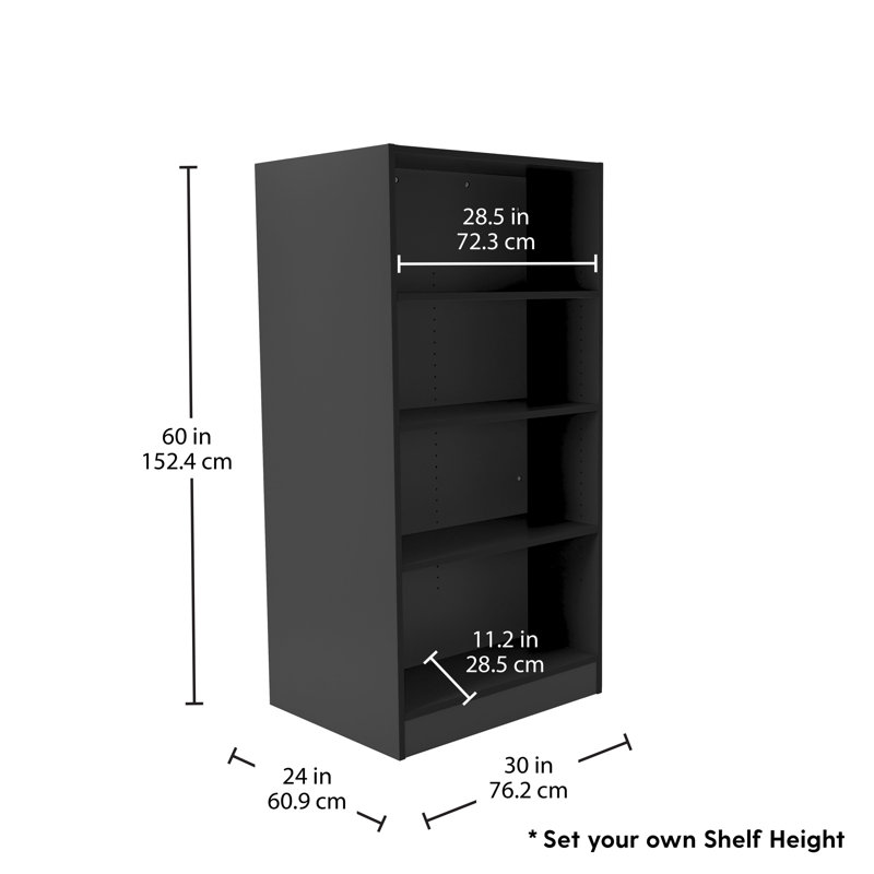 Bibliothèque en stratifié noir, 60" Tall, Double-Sided, 4-Shelf