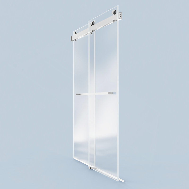 Porte de douche coulissante double sans cadre à fermeture en douceur, porte en verre trempé épais de 3/8 pouce (10 mm)