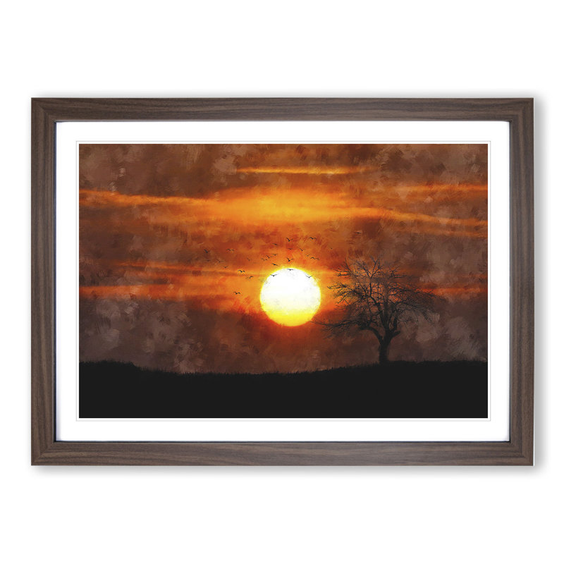 Tree at Sunset Vol.2 - Picture Frame Graphic Art, 27cm H x 36cm W x 2cm D, Walnut