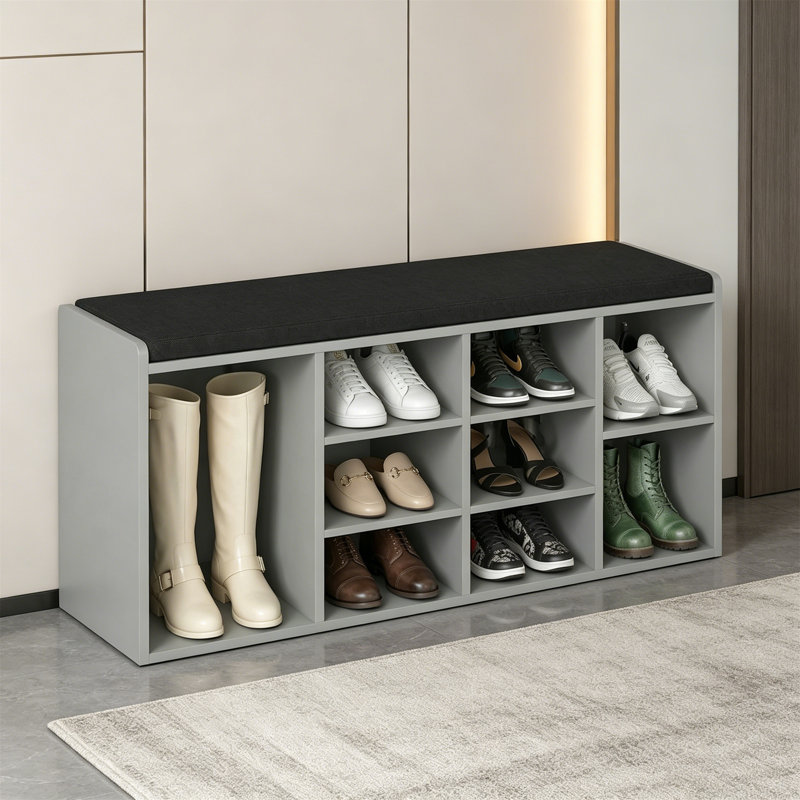 9 Pair Shoe Storage Bench, Grey