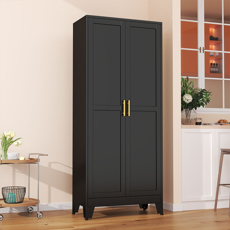 Winston Porter 74.8'' Tall Steel Pantry Cabinet with 5 Adjustabel Shelves for Kitchen and Home Office, Black