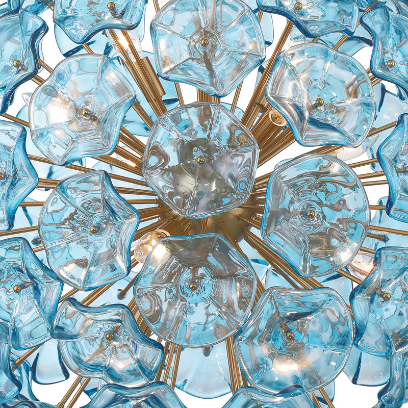 Lustre Seguis Alerte 28'' en laiton vieilli, H 30 po x l 28 po x P 28 po, Bleu