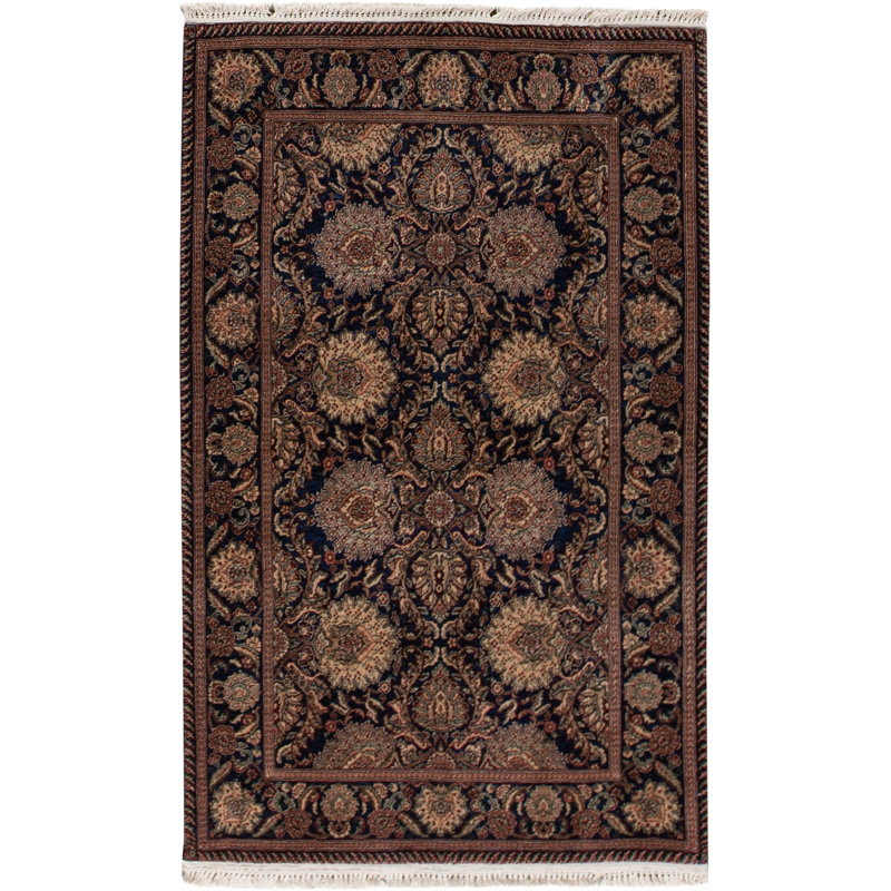 Tapis oriental en laine noué à la main noir / vert / brun Manchuria