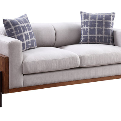 Pelton Fabric & Walnut Finish Loveseat w/ 2 Toss Pillows