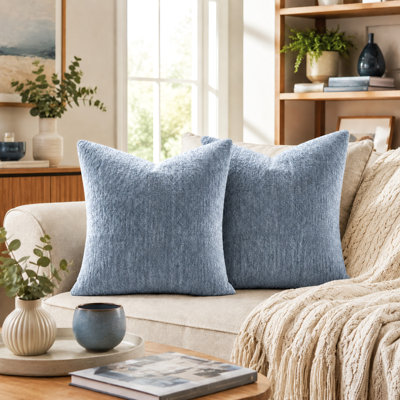 Lot de 2 housses de coussin décoratives tissées haut de gamme de luxe, 50 x 50 cm, bleu acier