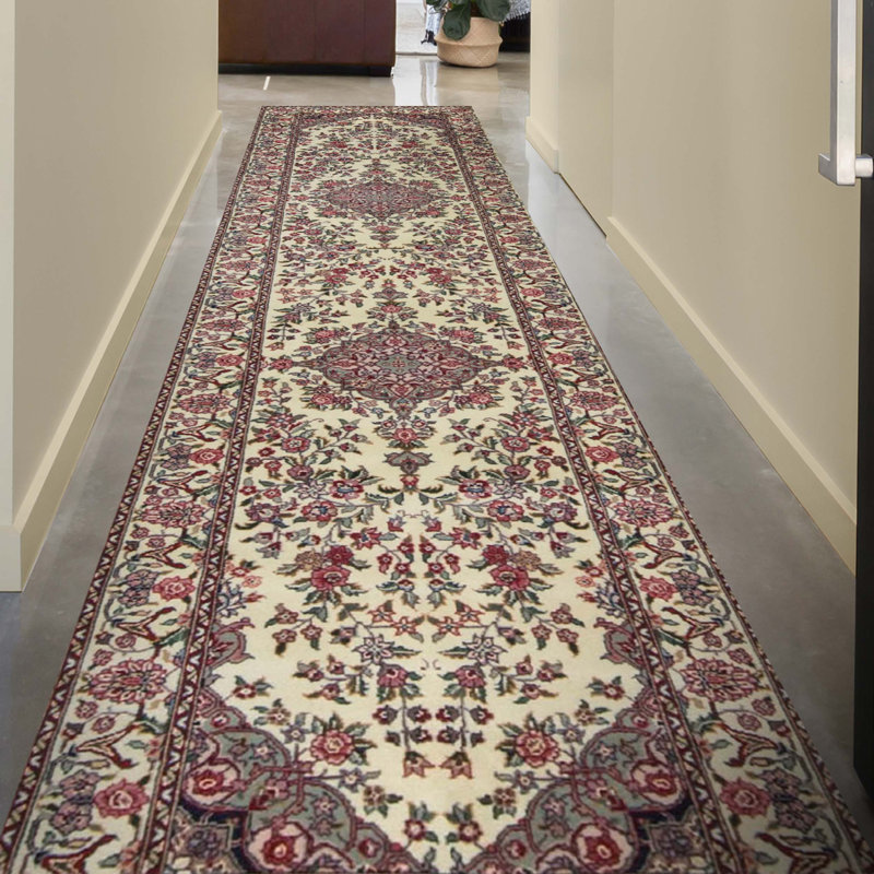 Tapis de couloir ivoire et ivoire noué à la main de haute qualité