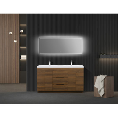 Combo 59 Inch Double Free Standing Vanity With A Integrated Sink