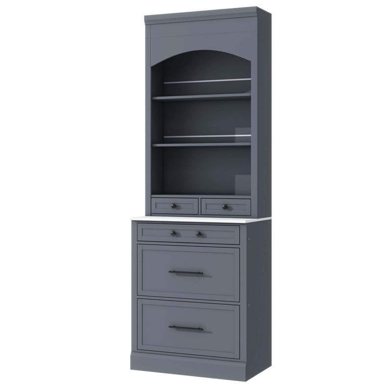 Garde-manger de hauteur moderne de 83,7 pouces, grande huche de cuisine autoportante avec plateau en faux marbre, armoire de présentation avec 5 tiroirs de rangement et tablette réglable