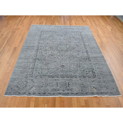 8'3" x 10'1" New Hand Knotted Grey Wool & Silk Rectangle Oriental Rug - MOA10287055