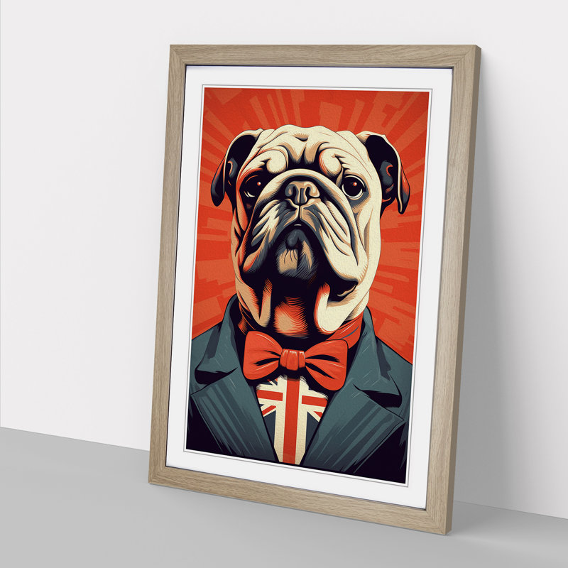 British Bulldog Constructivism - Single Picture Frame Print on Wood, Oak, 34cm H x 25cm W x 2cm D