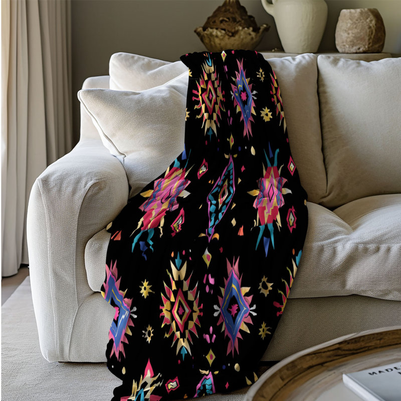 Motifs géométriques vifs - couverture Sherpa de qualité supérieure 1 pièce, L 80 po x l 60 po