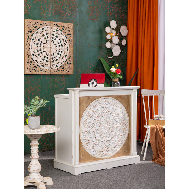 39.37" Brown+White Standard Solid Reception Desk