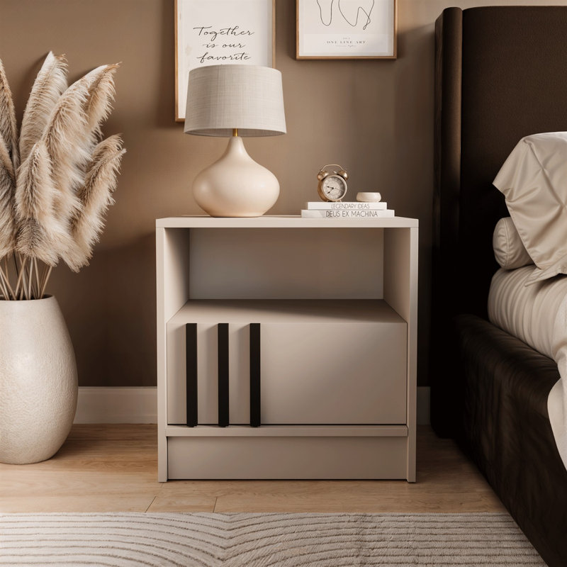 51cm W Bedside Table, Cashmere/Black