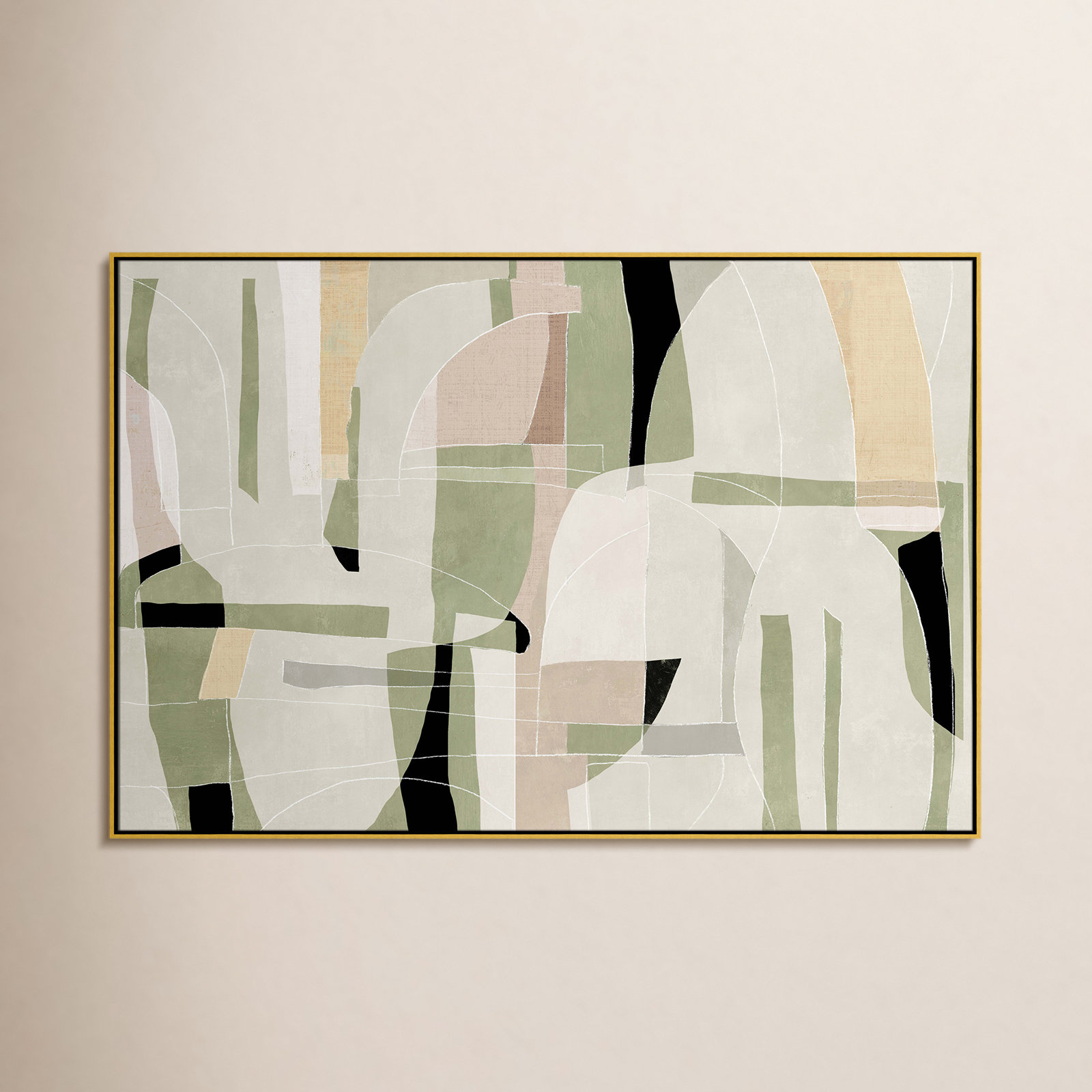 Sunny Barcelona - Floater Frame Canvas, 61.5" W x 41.5" H, Gold
