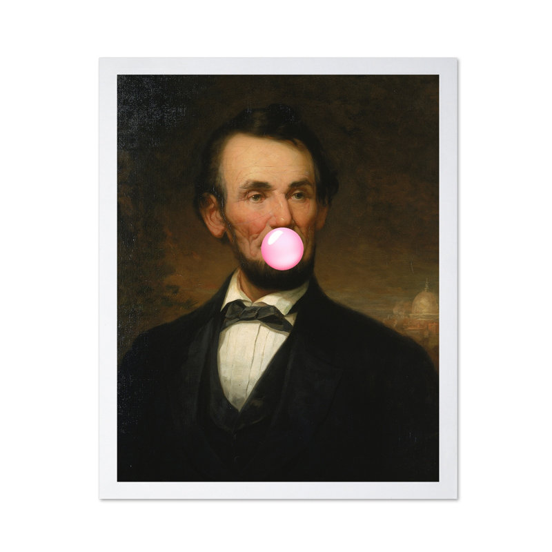 Abraham Lincoln rose gomme à bulles, Poster, White Framed, 08"H x 10"W