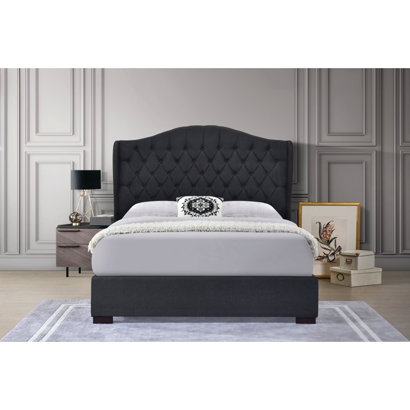 Lit plateforme en tissu d'ameublement, Gris foncé, Double
