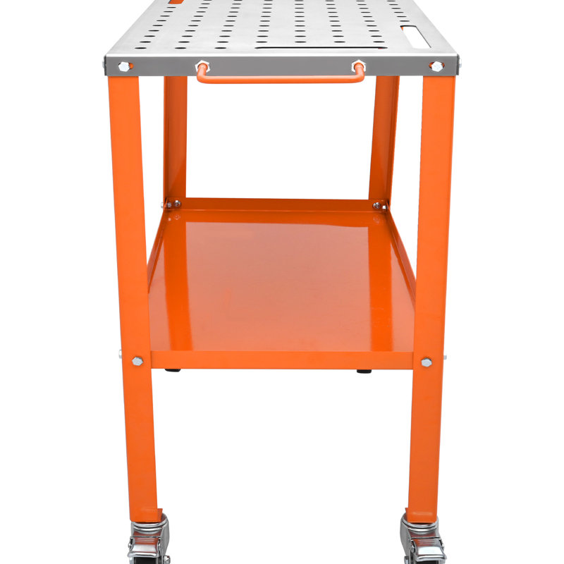 Table de soudage 36 po x 18 po, capacité de charge de 1200 lb, acier au carbone orange + argent, verrouillable, 4 fentes à outils et trous de 5/8 po pour table de travail en métal de précision avec fentes de freinage, plateau, acier