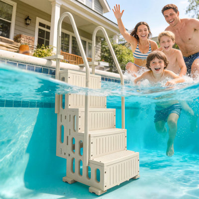 Échelle de piscine réglable à 4 marches, blanc crème