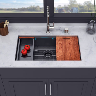 Undermount Single Bowl Stainless Steel Kitchen Sink with Workstation