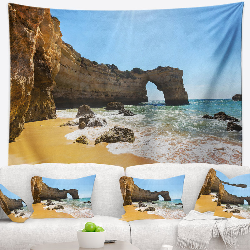 Tapisserie large beach portugal avec eaux blanches, H 50 po x l 60 po