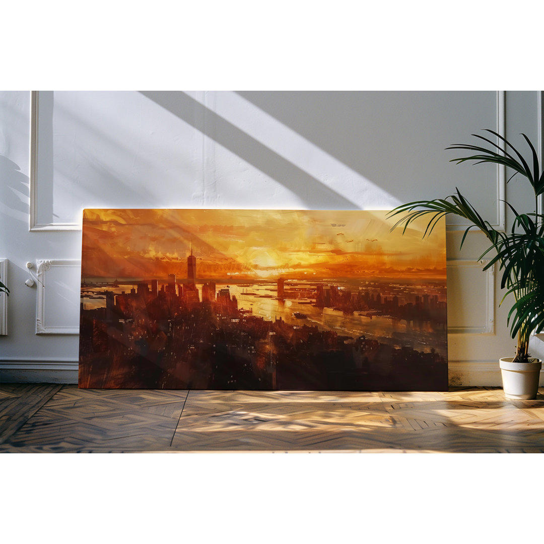 Bilder auf Leinwand 120x60cm Großstadt Abendrot roter Himmel Hochhäuser Sonnenuntergang