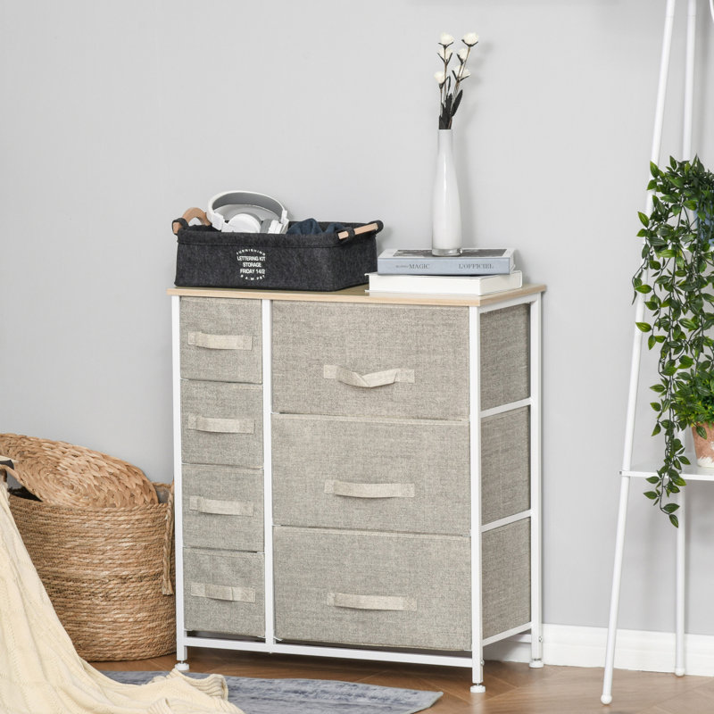 Unité de rangement à 7 tiroirs avec tiroirs, bacs en tissu avec structure en métal pour la chambre à coucher, placards, gris clair