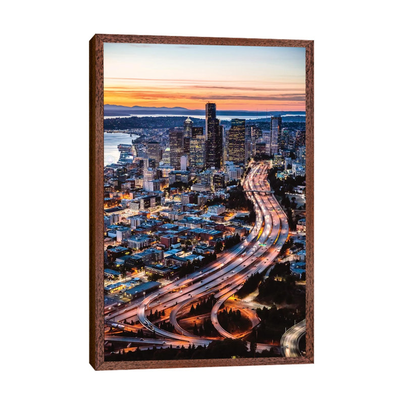 Aerial View Of Seattle At Dusk, USA 1 Piece Wall Art on Canvas, 66.04 cm H x 45.72 cm W, Classic Wood Framed
