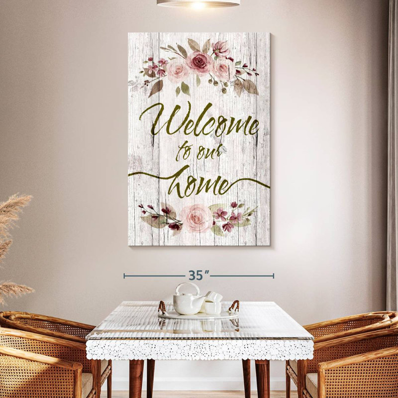 Floral Welcome On Wood Wall Sign, 51" H x 34" W