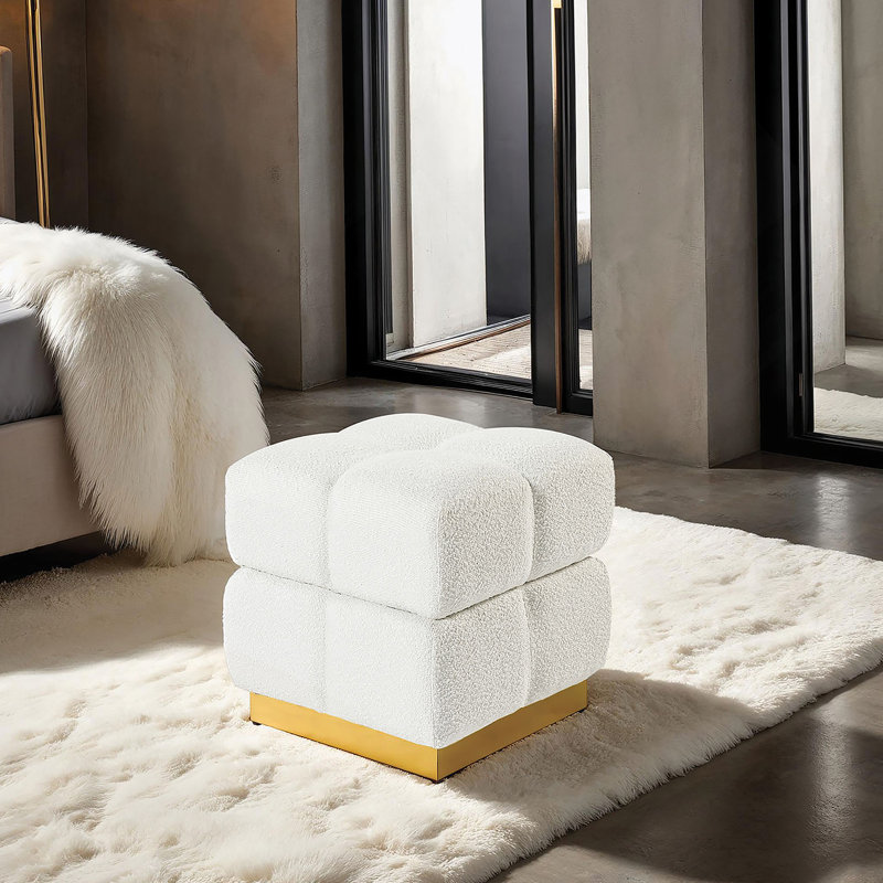 Tabouret de rangement carré de style contemporain avec finition beige et capitonnage